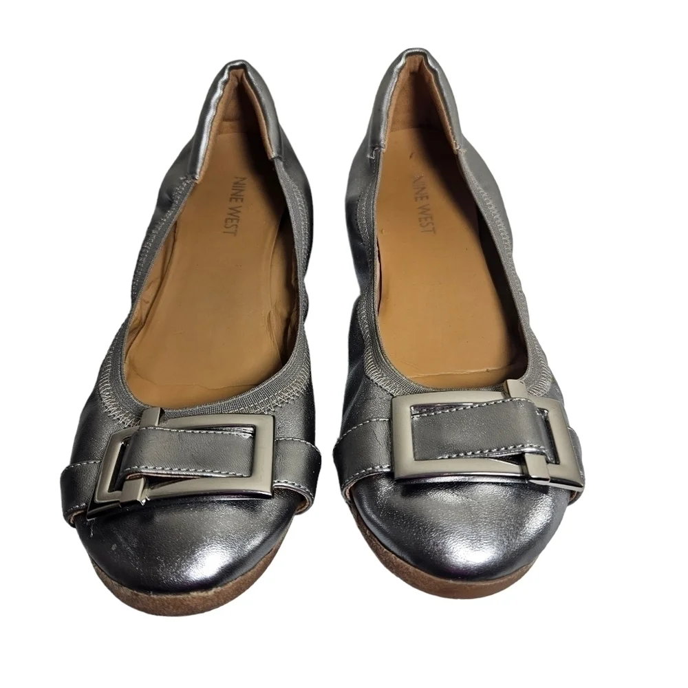 Nine West Justina Silver Slip-on Ballet Flats Sz 7.5M